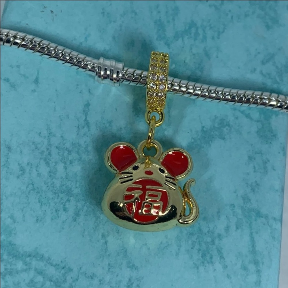 Lucky chinese gold mouse european charm - Picture 2 of 5